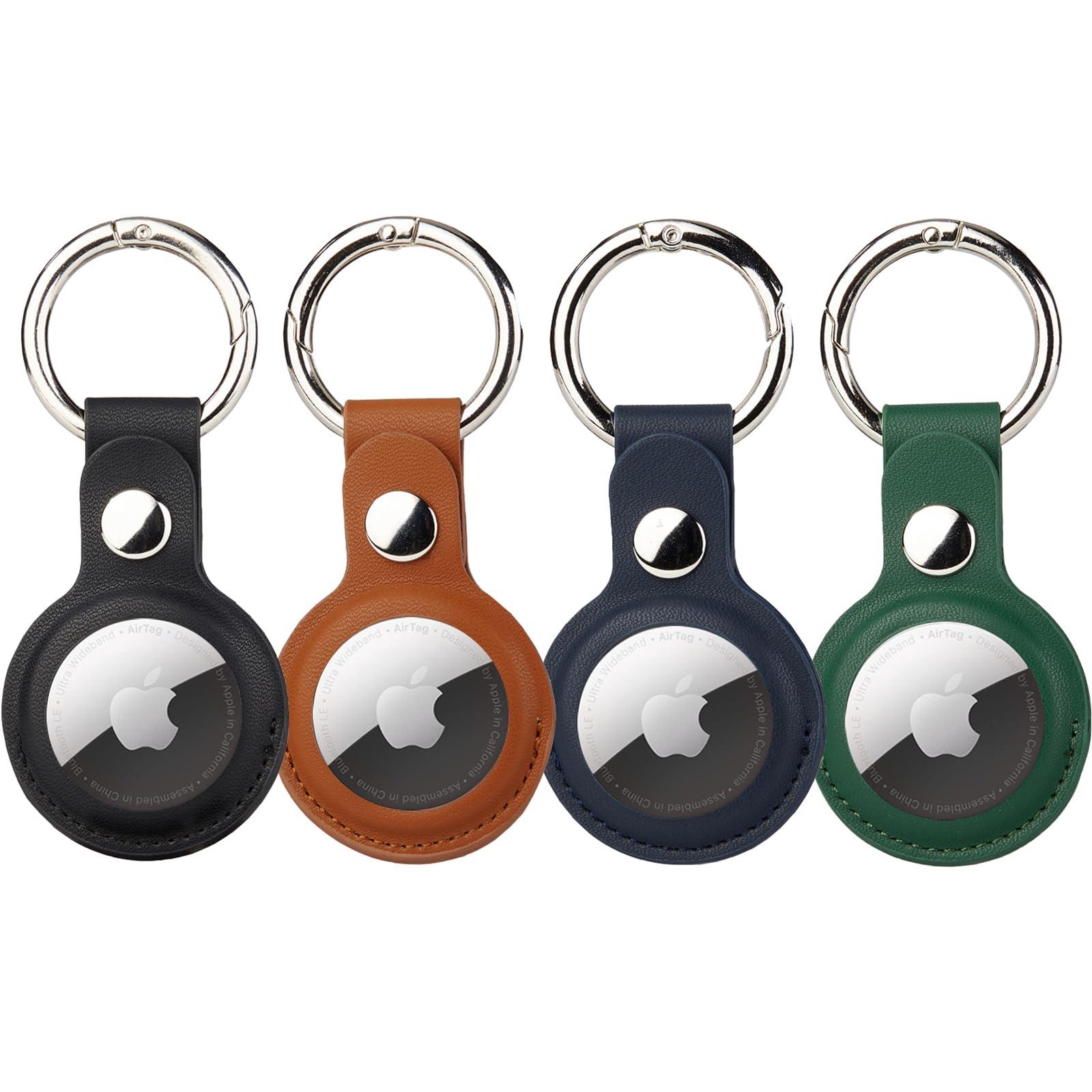 Onejie 4 Pack Airtag Leather Keychain, Durable & Shock Resistant Protective Case For Apple Airtags, Airtag Holder With Key Ring